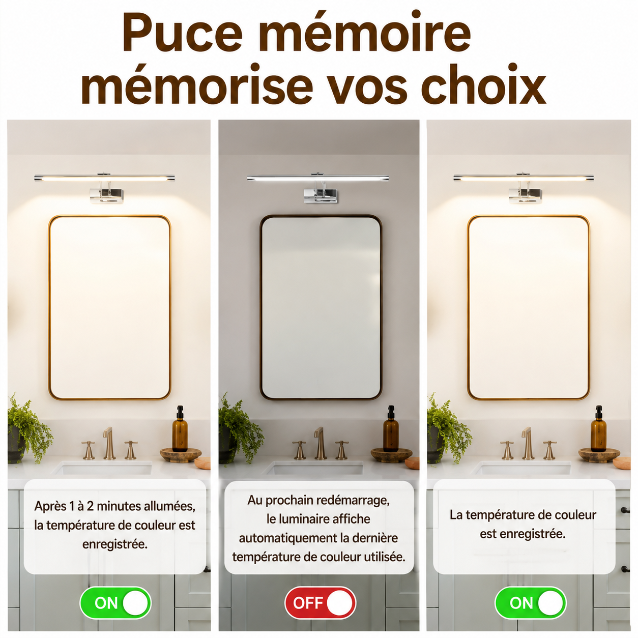 Applique Miroir LED 3 Couleurs Dimmable – Salle de Bain & Coiffeuse 50cm, 15W