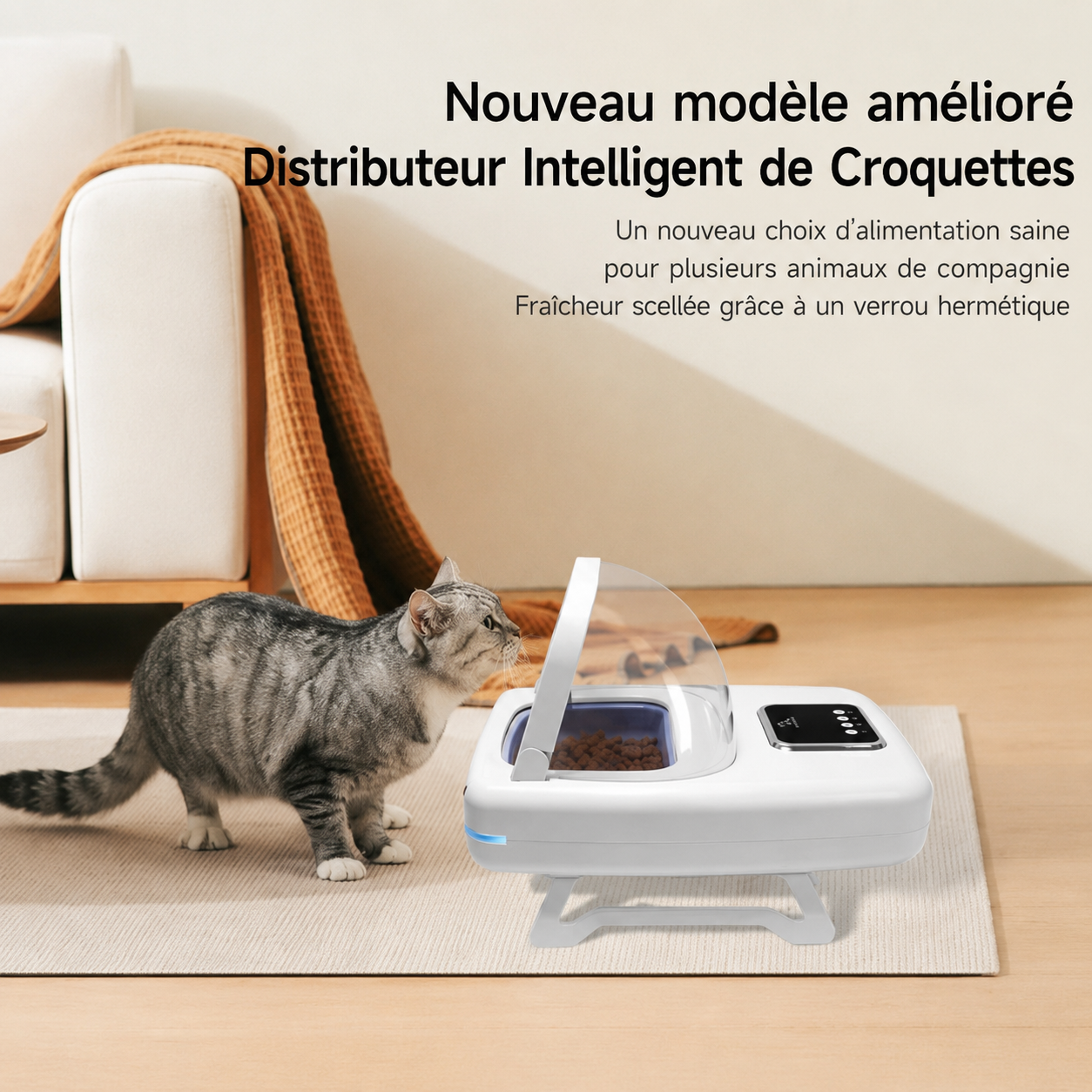 Distributeur automatique avec capot et capteur anti-vol de nourriture
