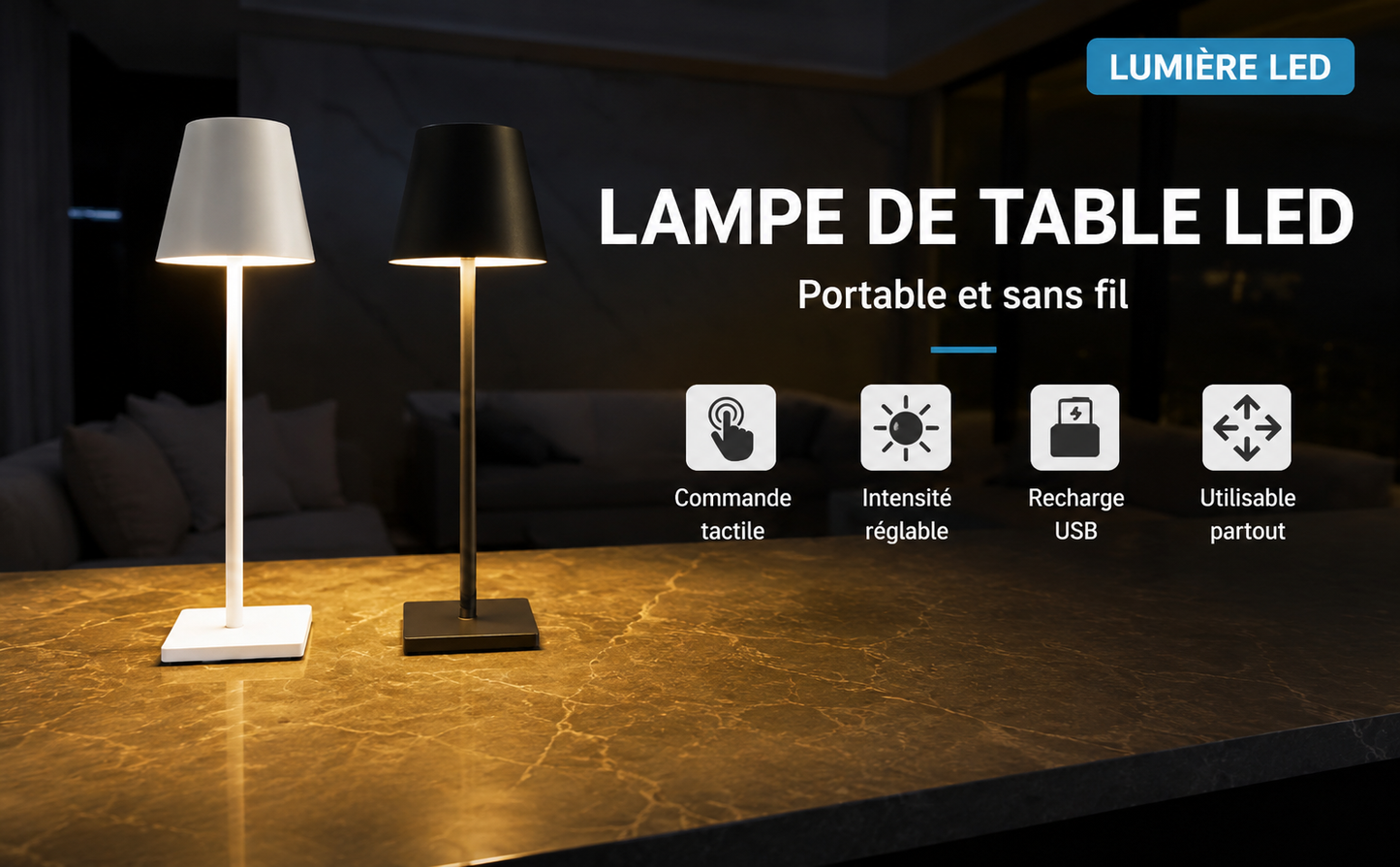 Lampe de Bureau LED Rechargeable Waterproof IP54 – Intensité Variable