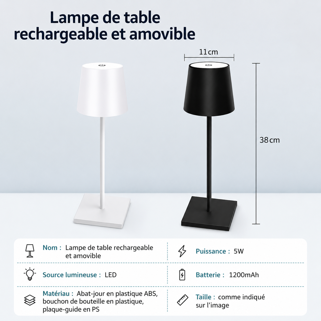 Lampe de Bureau LED Rechargeable Waterproof IP54 – Intensité Variable