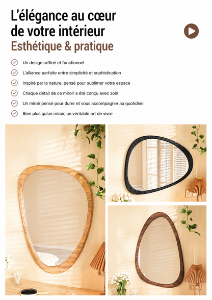 Miroir Mural Irrégulier Bois Asymétrique – Style Moderne, 4 Grandes Tailles