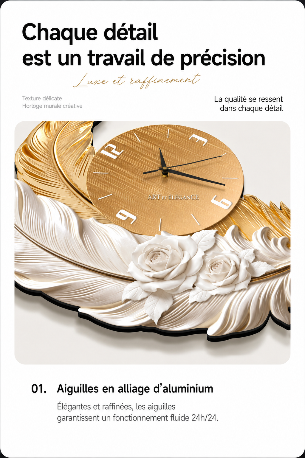 Horloge Murale Luxe Grande Taille Silencieuse – Version Lumineuse ou Standard, 3 Styles