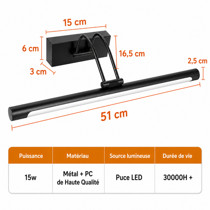 Applique Miroir LED 3 Couleurs Dimmable – Salle de Bain & Coiffeuse 50cm, 15W
