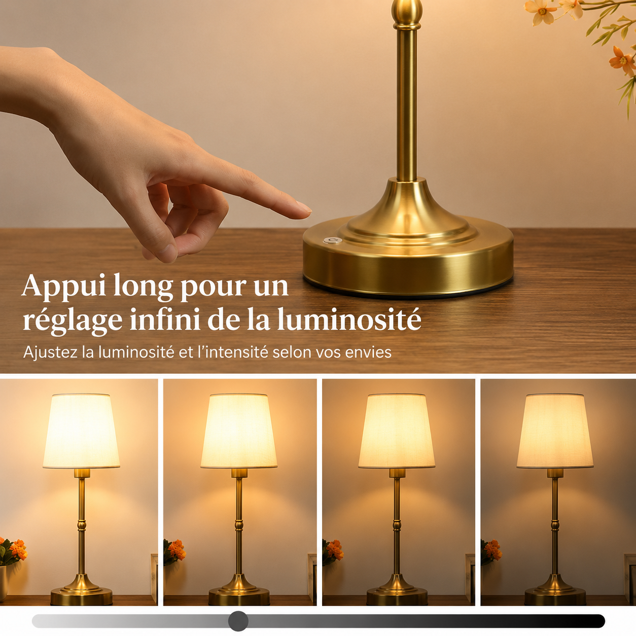 Lampe de Table Sans Fil Rechargeable à Intensité Variable