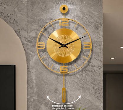 Horloge Murale Luxe Métal Doré avec Balancier Décoratif