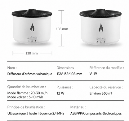 Humidificateur – Diffuseur Flamme - Effet Éruption
