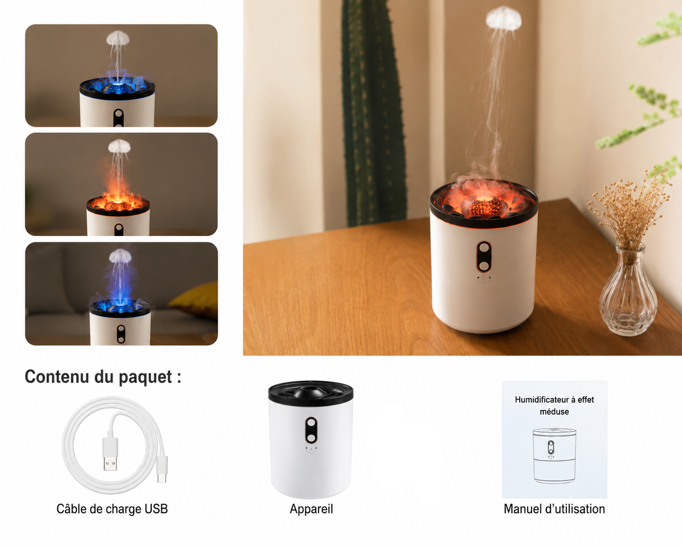 Humidificateur – Diffuseur Flamme - Effet Éruption