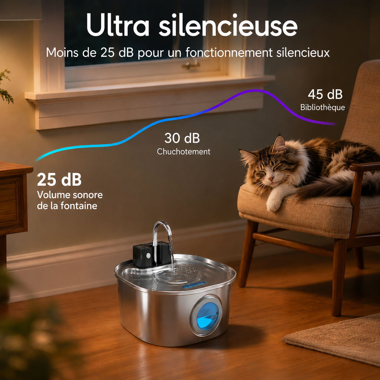Fontaine à Eau Sans Fil - 3,2 L pour Chiens & Chats - 3 modes