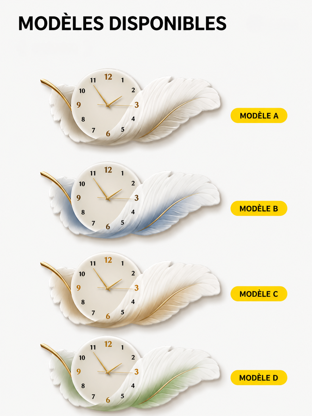 Horloge Murale Design Plume Luxe