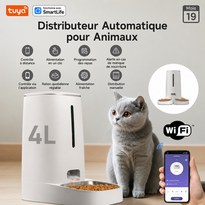 Distributeur automatique de croquettes 4L avec appli et gamelles doubles