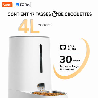 Distributeur automatique de croquettes 4L avec appli et gamelles doubles