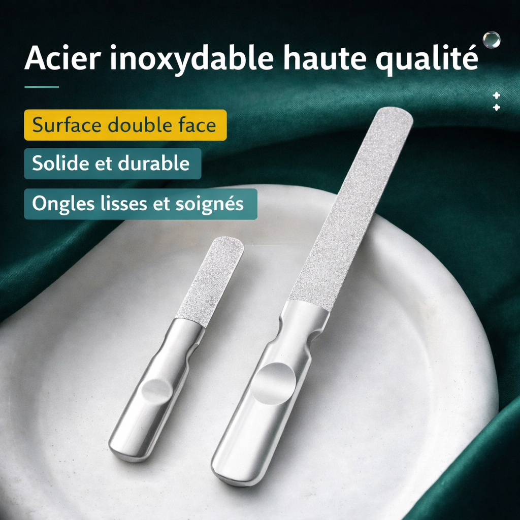 Lime à ongles professionnelle double face – acier inoxydable – précision manucure pédicure