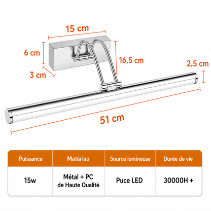 Applique Miroir LED 3 Couleurs Dimmable – Salle de Bain & Coiffeuse 50cm, 15W