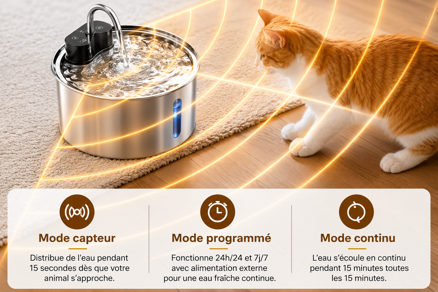 Fontaine à eau 3 modes - Sans Fil 3,2 L - pour Chiens et Chats