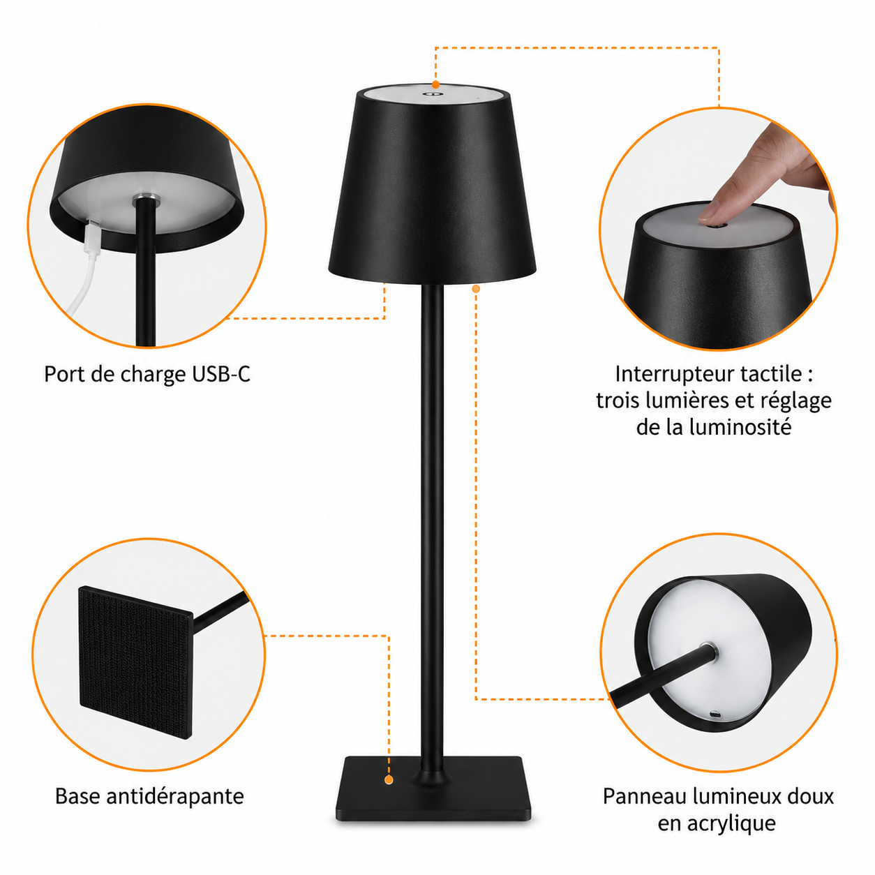 Lampe de Bureau LED Rechargeable Waterproof IP54 – Intensité Variable