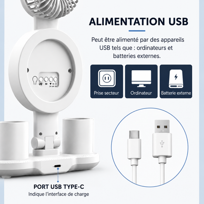 Lampe de Bureau LED Rechargeable – Horloge, Ventilateur & Affichage Intégrés
