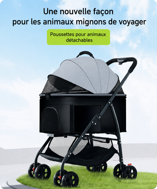 Poussette pour animaux 3en1 pliable avec nacelle détachable
