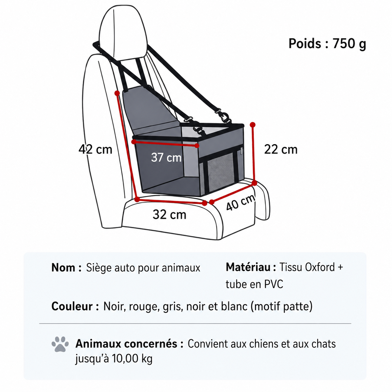 Siège Auto Pliable pour Chien – Transport Sécurisé et Confortable