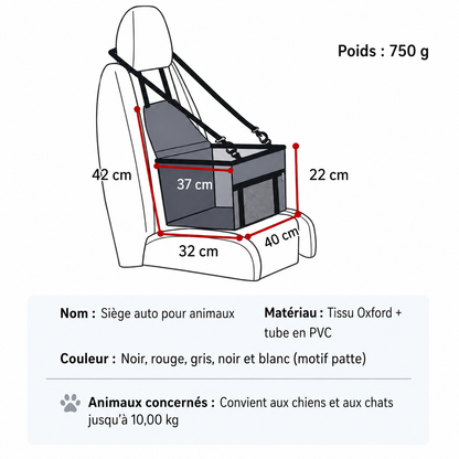 Siège Auto Pliable pour Chien – Transport Sécurisé et Confortable