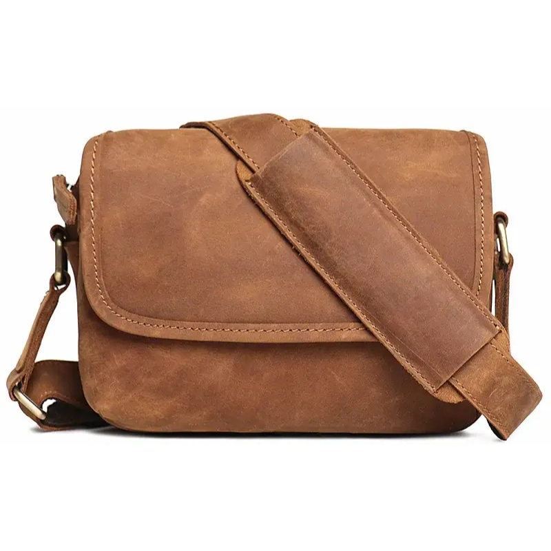Petite Sacoche Cuir Homme Marron - Sac Besace Compact Élégant
