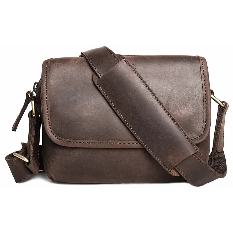 Petite Sacoche Cuir Homme Marron - Sac Besace Compact Élégant