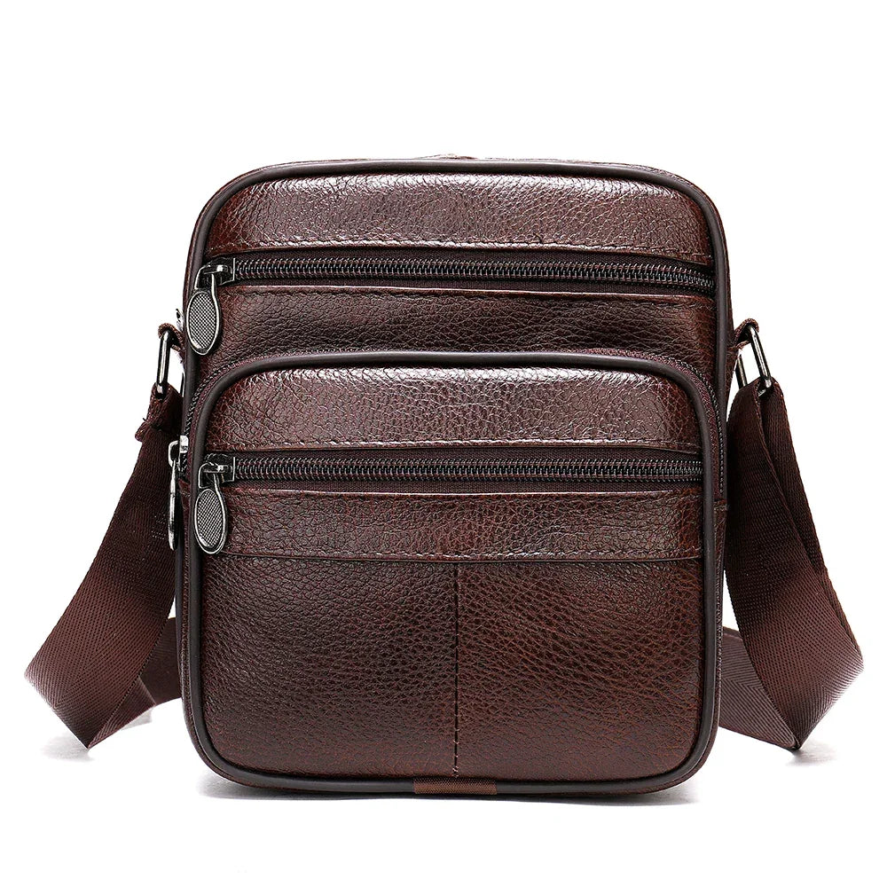 Petite Sacoche en Cuir Homme Noire - Deux Poches Zippées Pratiques