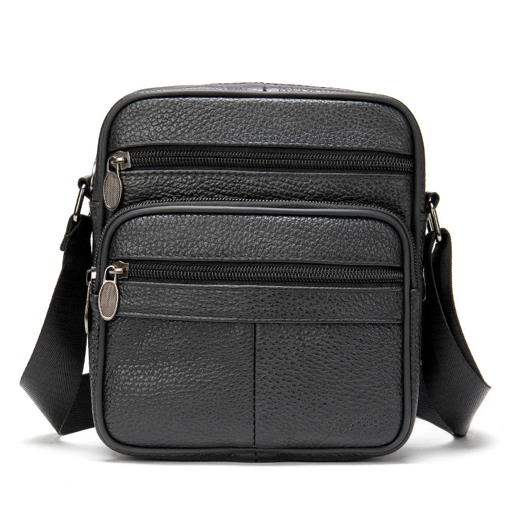 Petite Sacoche en Cuir Homme Noire - Deux Poches Zippées Pratiques