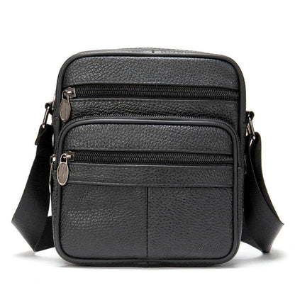 Petite Sacoche en Cuir Homme Noire - Deux Poches Zippées Pratiques