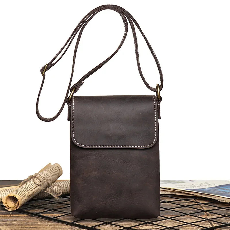 Sacoche de Poitrine en Cuir Marron Bandoulière Réglable Sling