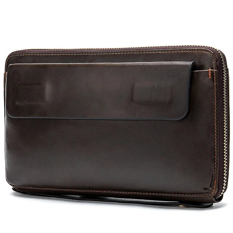 Pochette Cuir Homme Noire - Format Zippé Fin et Pratique