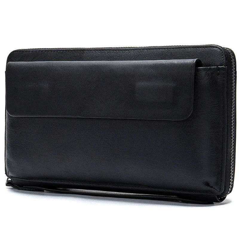 Pochette Cuir Homme Noire - Format Zippé Fin et Pratique