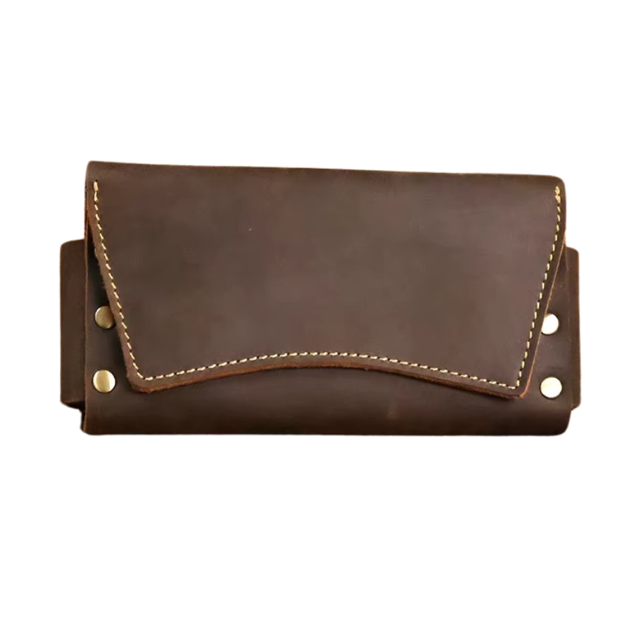 Pochette Homme Ceinture Marron - Rabat Riveté Pratique