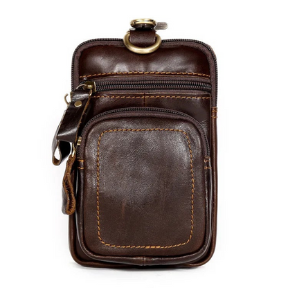 Pochette Homme en Cuir pour Ceinture Marron - Anneau Laiton