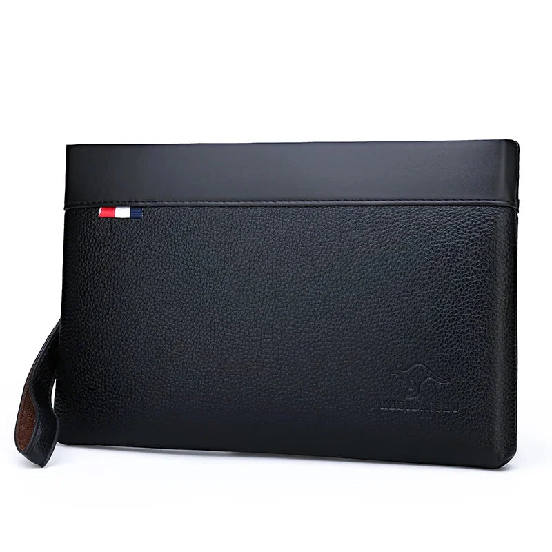 Pochette Homme Luxe Noire - Cuir Griffé Détail Tricolore