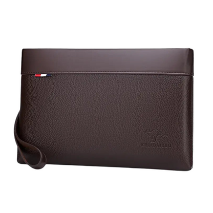Pochette Homme Luxe Noire - Cuir Griffé Détail Tricolore