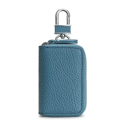 Pochette Portefeuille en Cuir Marron Foncé avec Double Zip