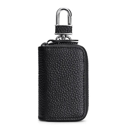 Pochette Portefeuille en Cuir Marron Foncé avec Double Zip