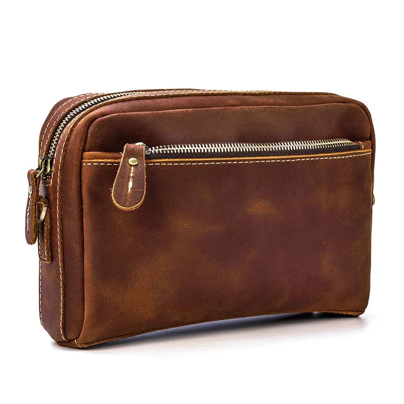 Pochette pour Homme Cuir Marron - Format Trousse Pratique