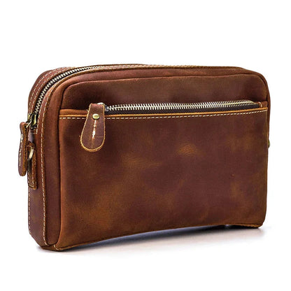Pochette pour Homme Cuir Marron - Format Trousse Pratique