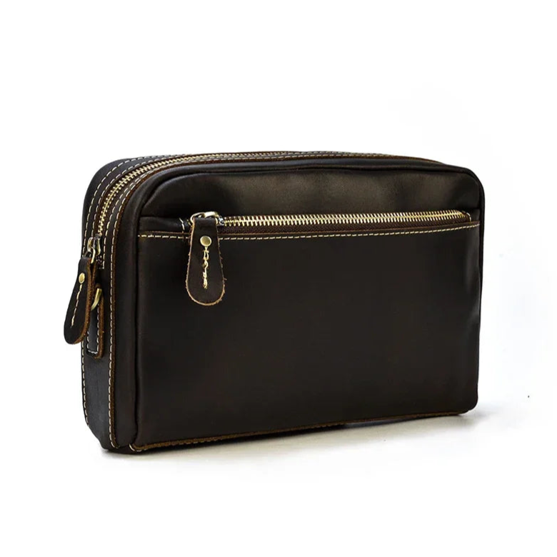 Pochette pour Homme Cuir Marron - Format Trousse Pratique