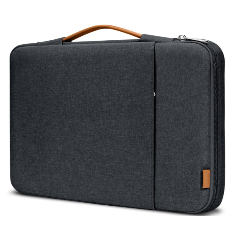 Pochette pour Ordinateur Portable Grise - Poignée en Cuir