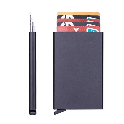Porte-Carte en Aluminium Noir pour Homme avec Glissière