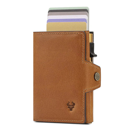 Porte-Carte en Cuir Marron pour Homme avec Mécanisme Pop-Up