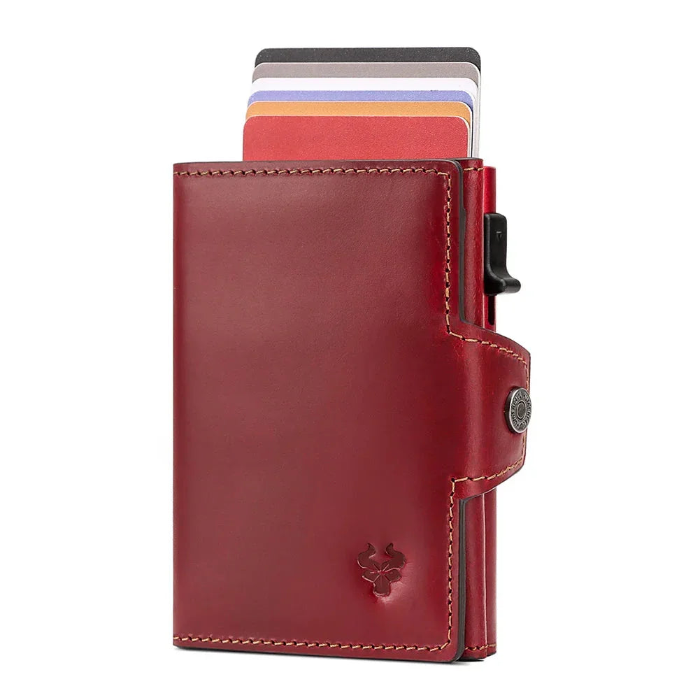 Porte-Carte en Cuir Marron pour Homme avec Mécanisme Pop-Up
