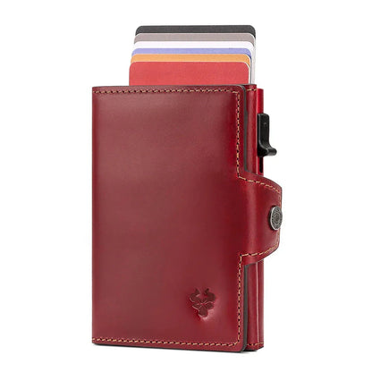 Porte-Carte en Cuir Marron pour Homme avec Mécanisme Pop-Up