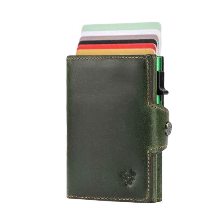 Porte-Carte en Cuir Marron pour Homme avec Mécanisme Pop-Up