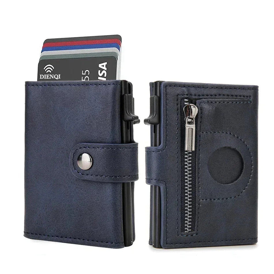 Porte-Carte Porte-Monnaie en Cuir Bleu pour Homme Complet