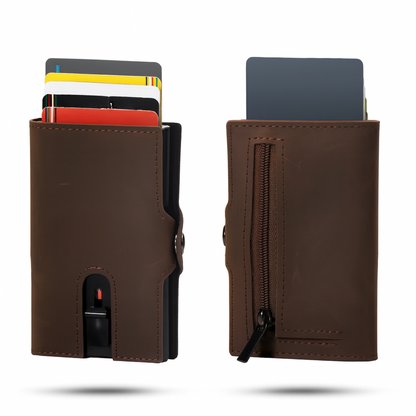 Porte-Carte en Cuir Marron pour Homme avec Poche Zippée