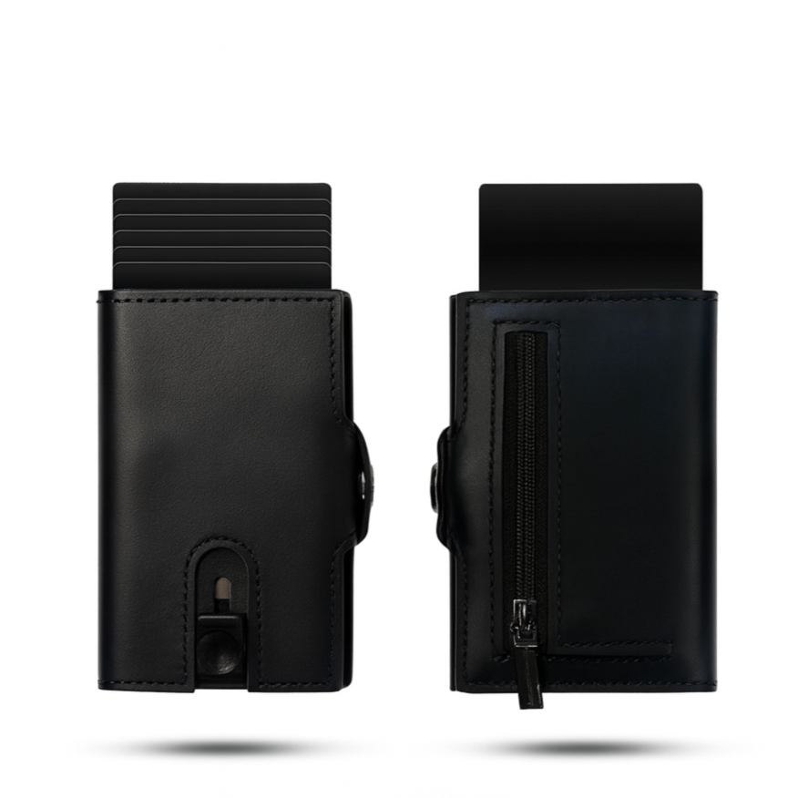 Porte-Carte en Cuir Marron pour Homme avec Poche Zippée