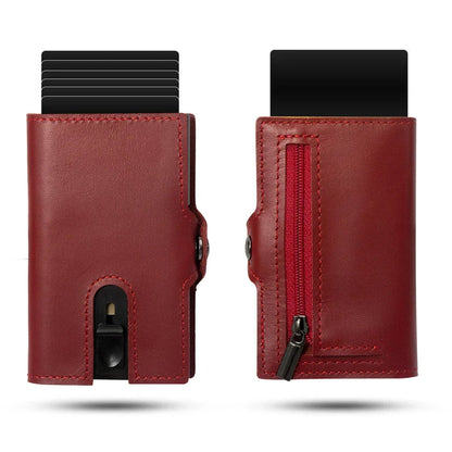 Porte-Carte en Cuir Marron pour Homme avec Poche Zippée